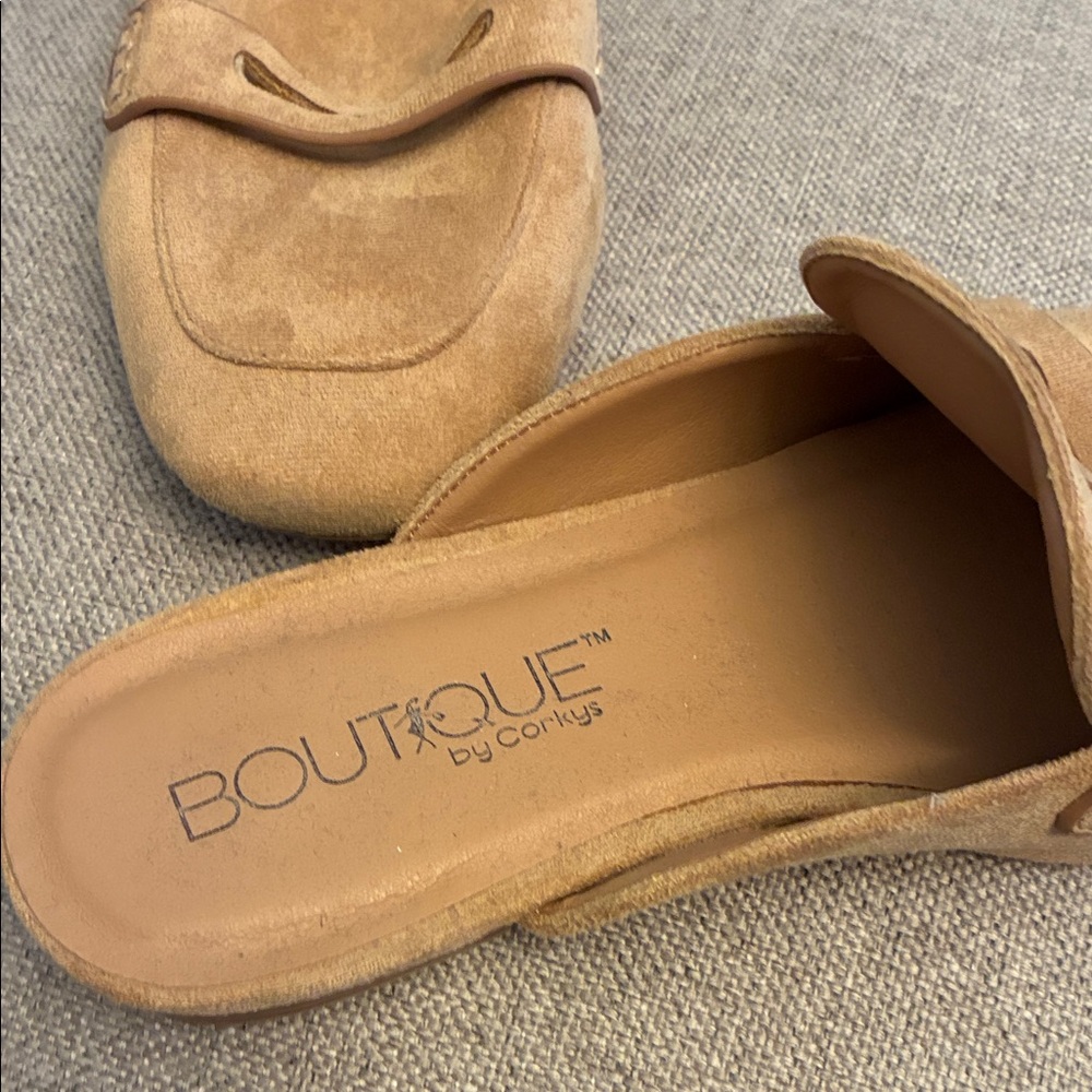 Boutique Tan Suede Mules - Picture 2 of 5